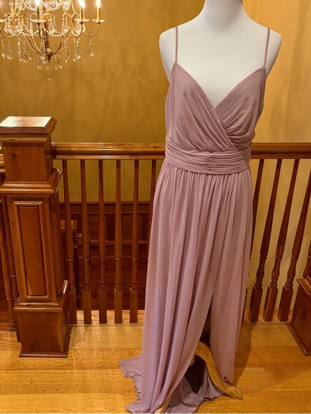 David's Bridal Quartz Dusty Mauve Chiffon Maxi Bridesmaid Dress Sz 8